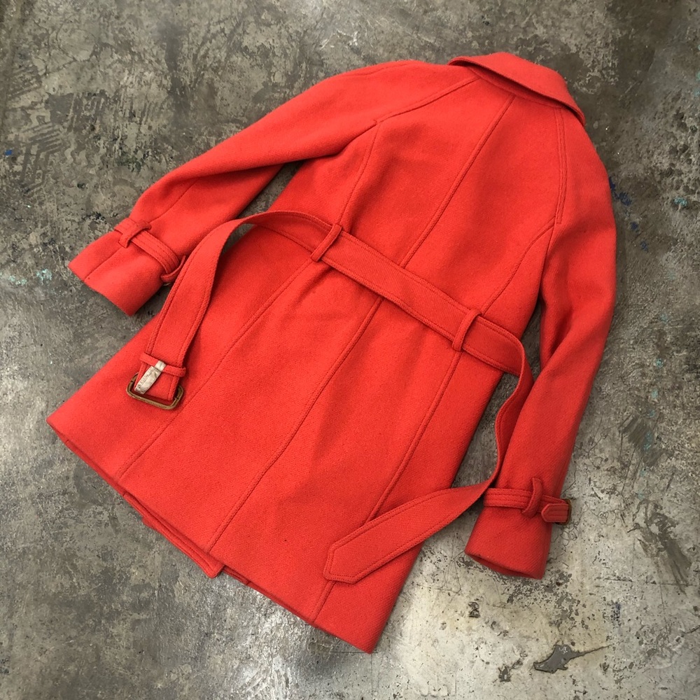 J Crew Trench Coat Stadium Cloth Orange Red Wool - Picture 8 of 8